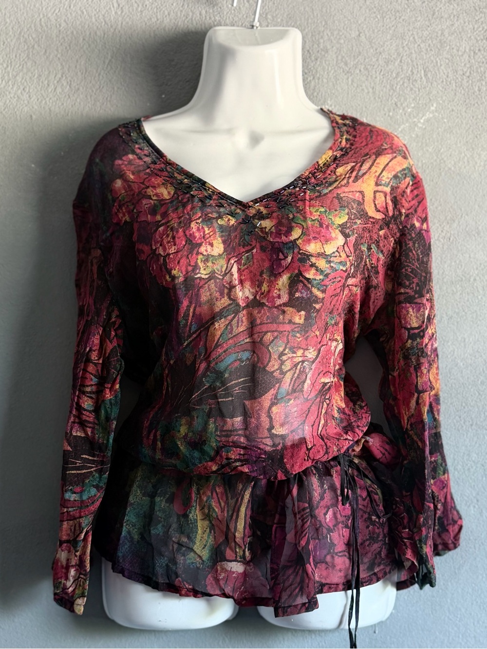 Vintage Chico’s 100% Silk Beaded Floral Tunic Top